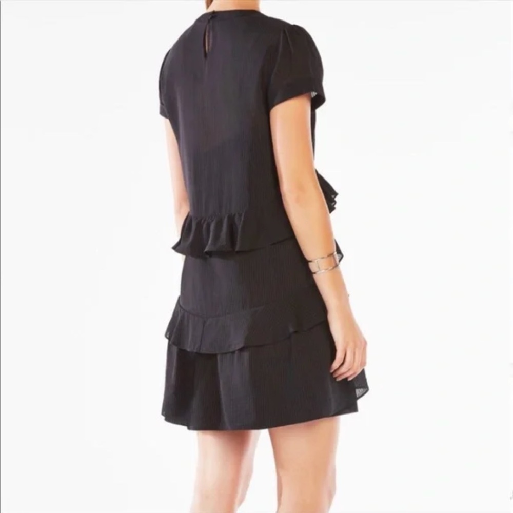 {BCBG MaxAzria} Inez | Black Ruffle Striped Mini Dress ~ Medium